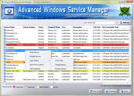 AdvancedWinServiceManager main screen