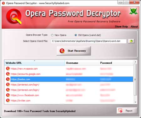 FirepasswordViewer showing the sign-on information